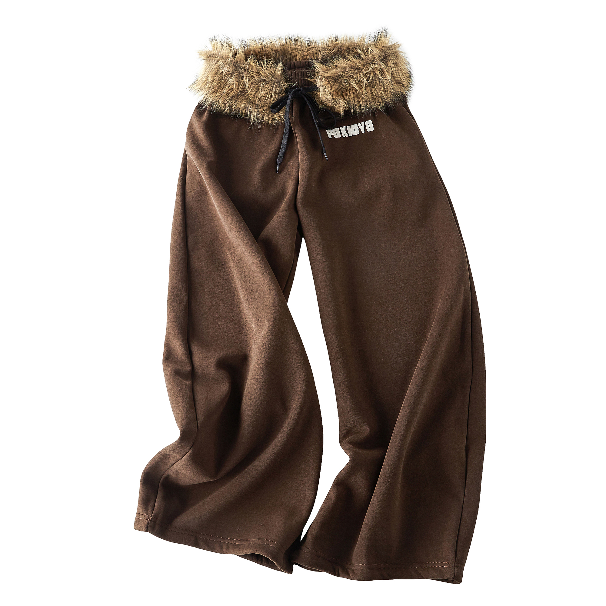 Focus Storm American Retro Fleece-Lined Sweatpants with Detachable Faux Fur Belt, Wide-Leg Winter 2025 Fashion Pants R5033# - Focus Storm