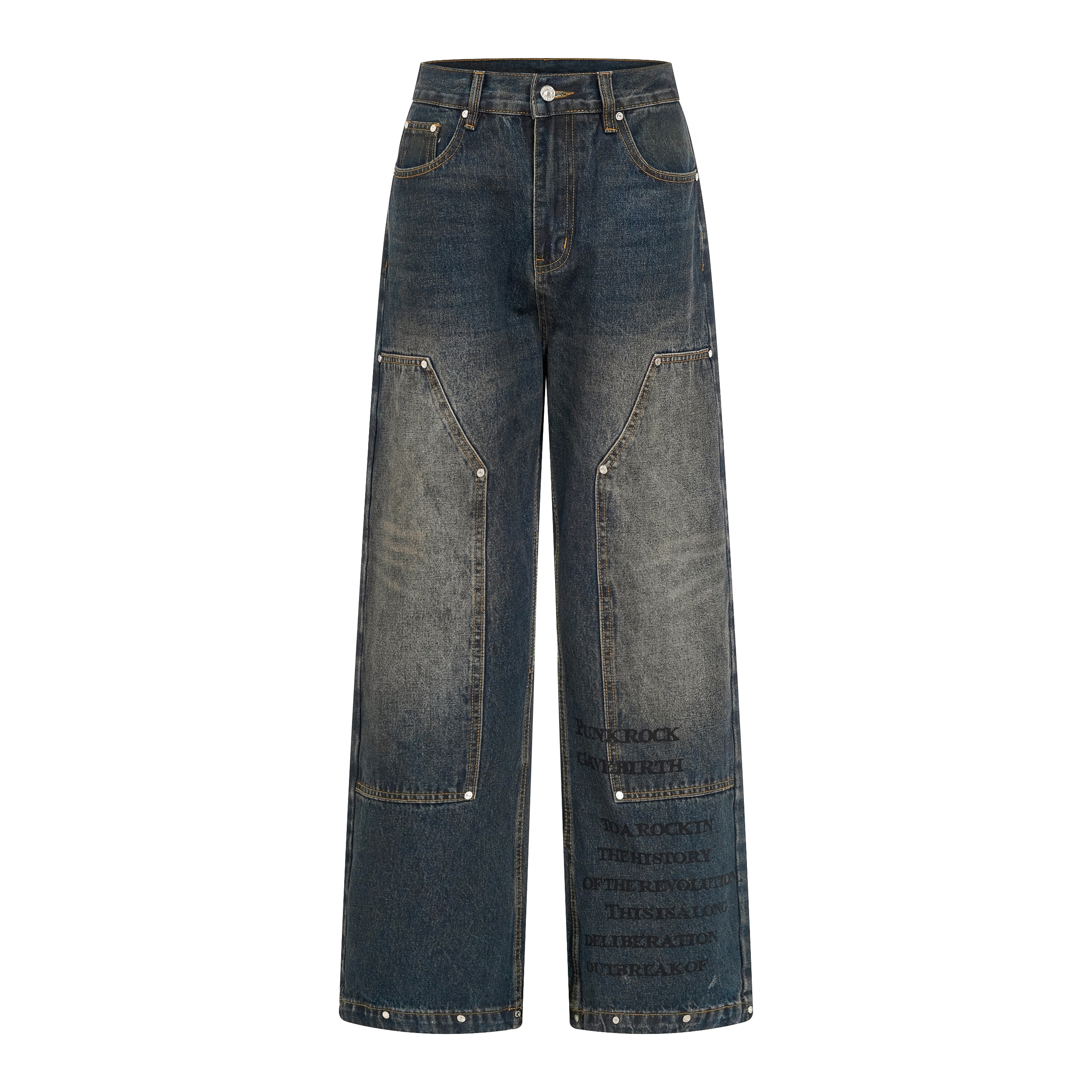 Focus Storm American Vintage Autumn Washed Distressed Men's Loose Straight-Leg Wide-Leg Casual Jeans 51002# zx - Focus Storm
