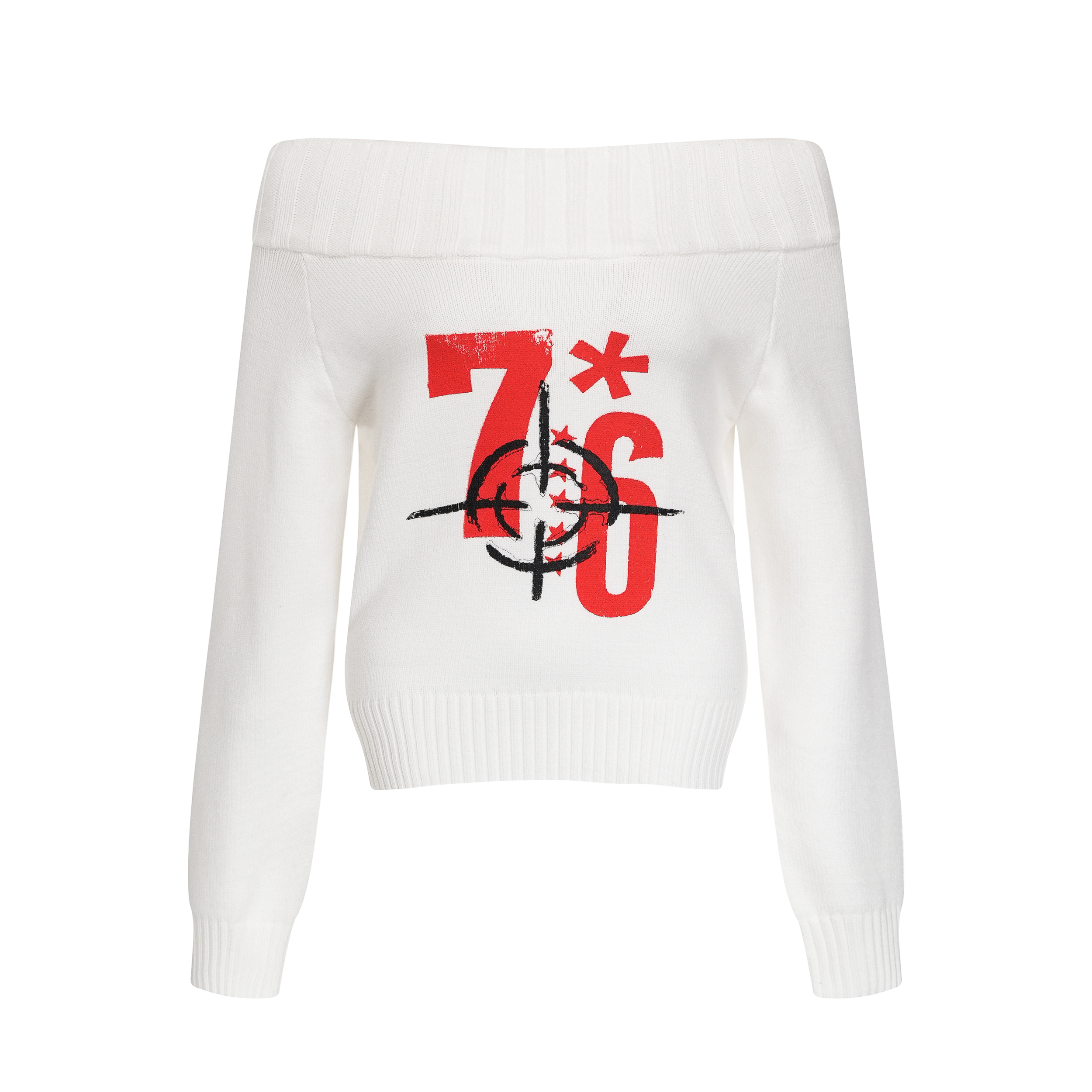 Focus Storm American Retro Digital Print Knit Women's Sweater - Slash Neck Asymmetric Shoulder Long Sleeve Top Warm Pullover R6010# - Focus Storm