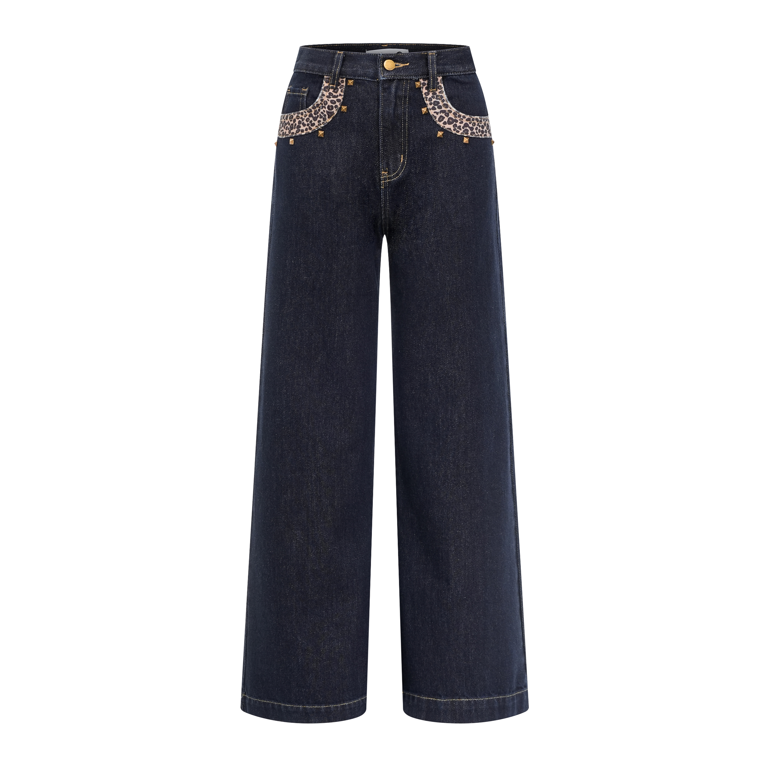 Focus Storm American Retro Leopard Slogan Embroidery Women's Wide-Leg Puddle Jeans R5010# zx - Focus Storm
